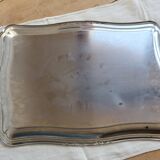 Grand plateau de service vintage en métal argenté