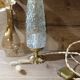 Chic retro table lamp in bronze, spindle glass Lumel, upcycled vintage