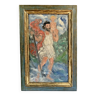 Giovanni Leonardi 1875 1957 tableau religieux huile sur panneau Saint Christophe portant Jesus