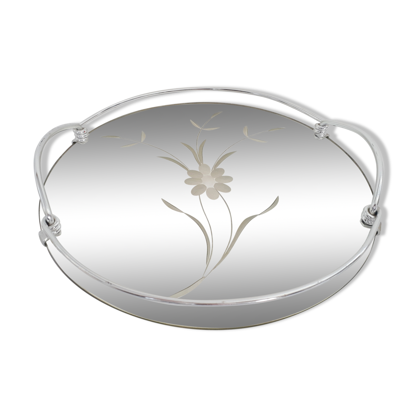 Plateau miroir vintage art déco gravure florale