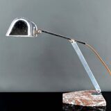 Large Desk Lamp, Chrome, Aluminum and Marble, Modernist Art Deco
