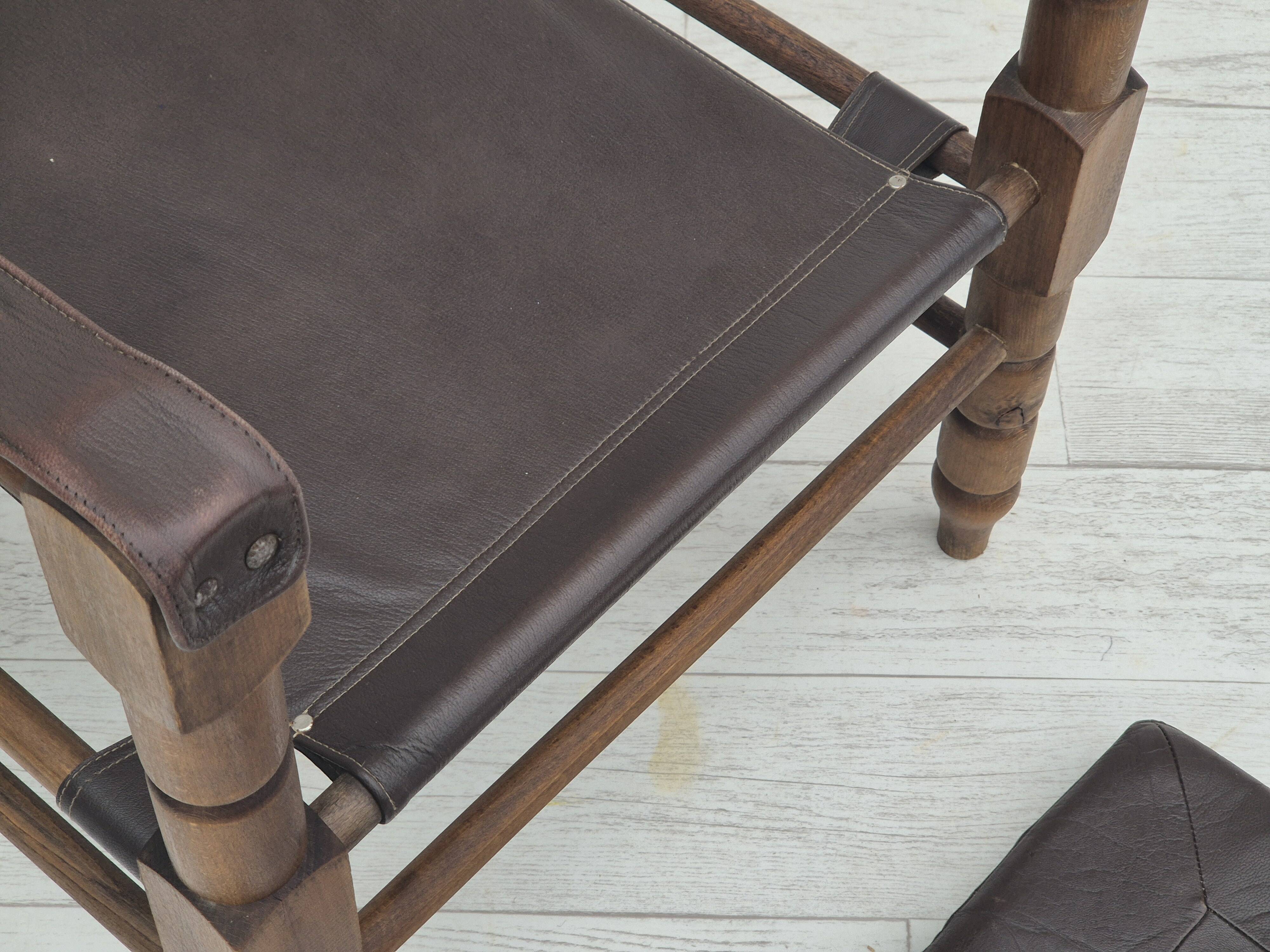 1960s, Scandinavian "Safari" lounge chair, original condition, leather, beech wood.