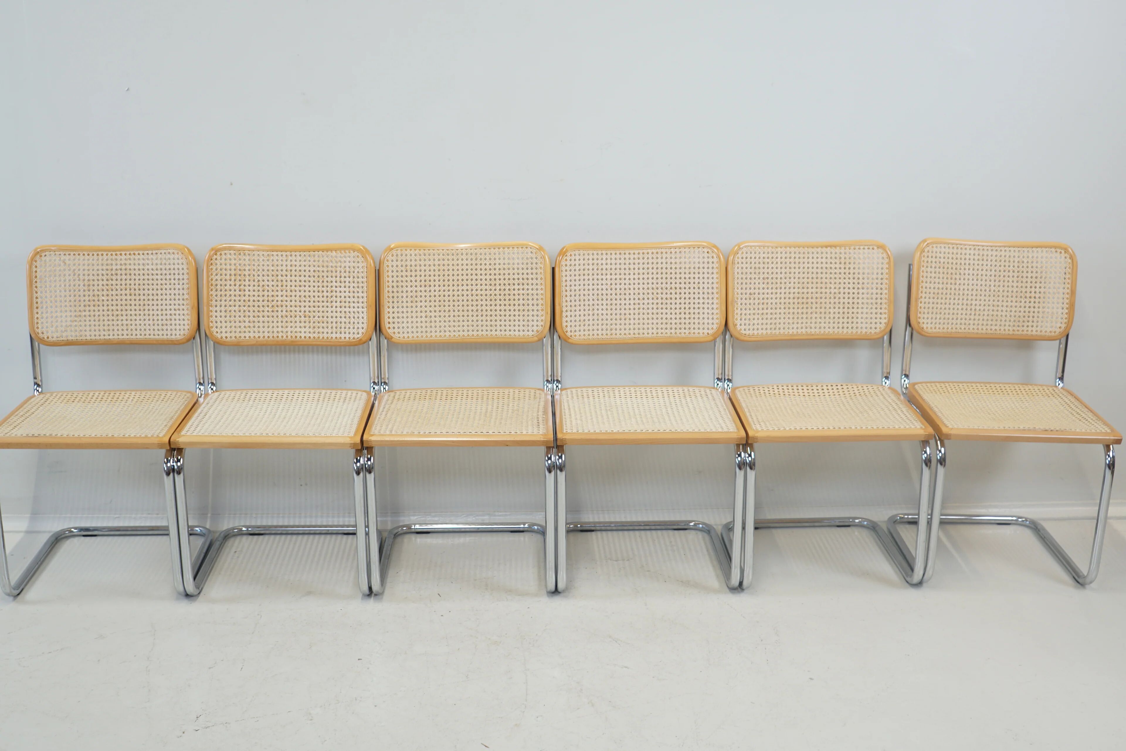 Lot de 6 chaises Cesca B32 d'après Marcel Breuer, Italie