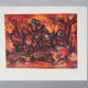 Marcel Mouly : Combat rouge, lithographie originale signée