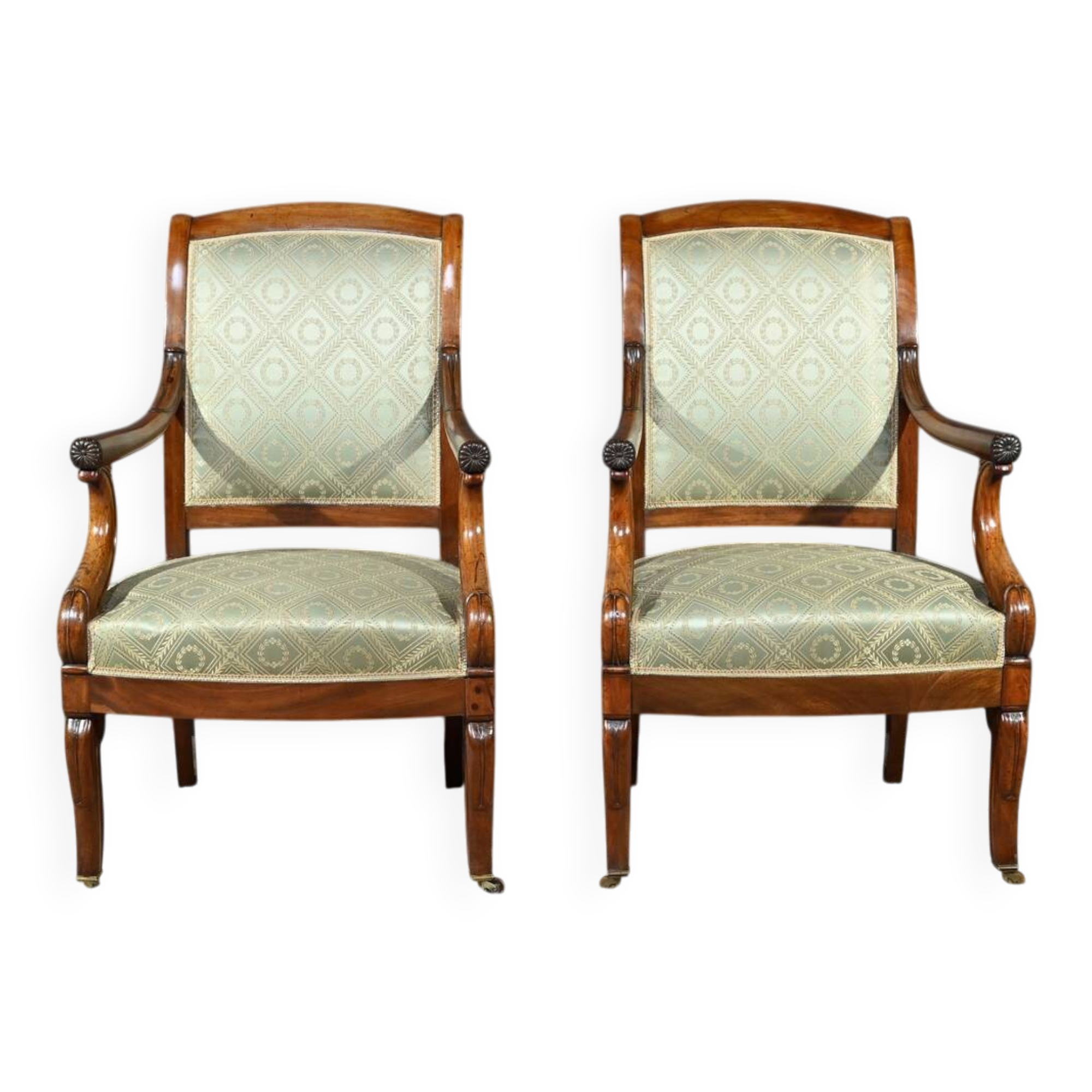 Paire de Fauteuils à Crosses en Acajou, époque Restauration – Début XIXe
