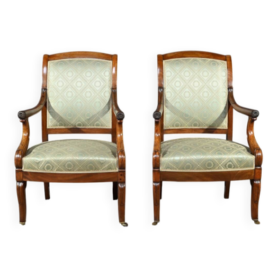 Paire de Fauteuils à Crosses en Acajou, époque Restauration – Début XIXe