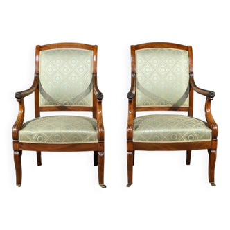 Pair of Crossed Armchairs in Mahogany, Restoration Period – Early 19th Century