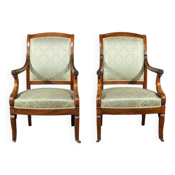 Pair of Crossed Armchairs in Mahogany, Restoration Period – Early 19th Century