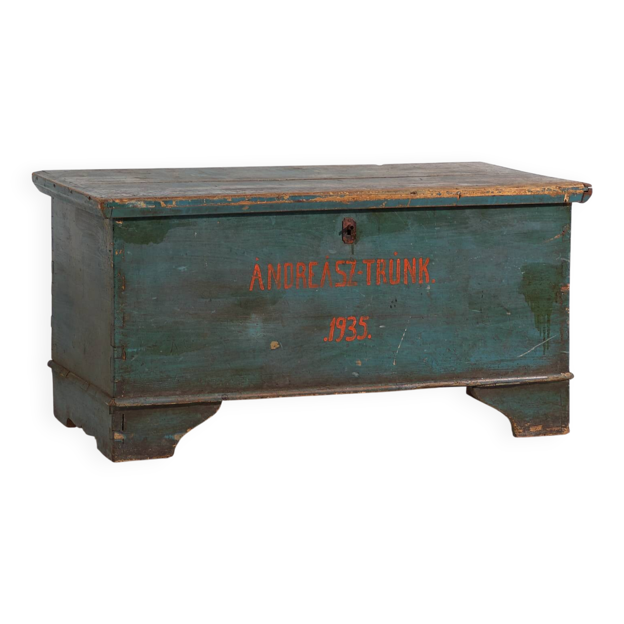 Antique turquoise green patinated chest (1935) #10