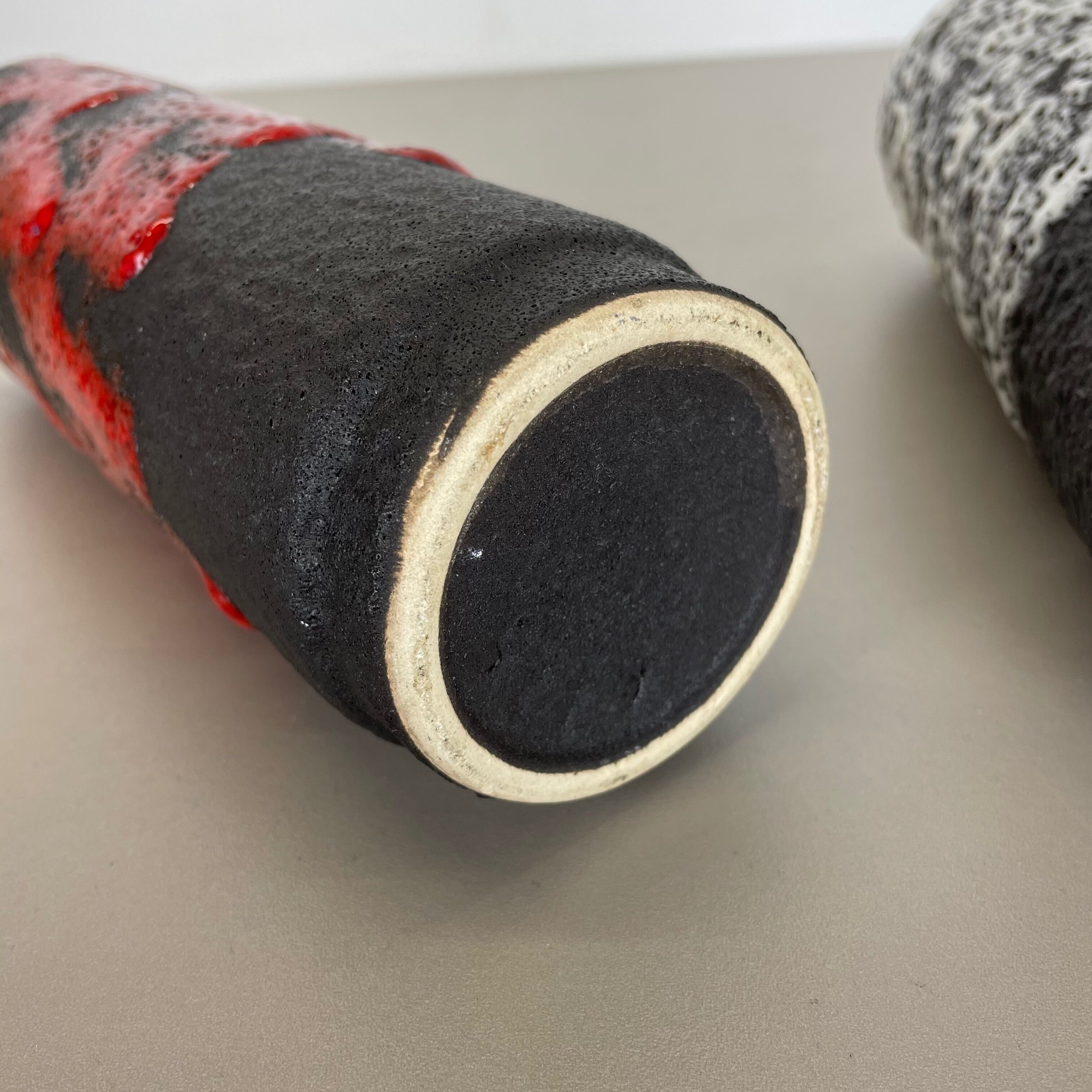 Set of Two Pottery Fat Lava Vases "Black-red-white" by Jopeko, Germany, 1970s