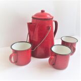 Red style wild west metal coffee maker and cup