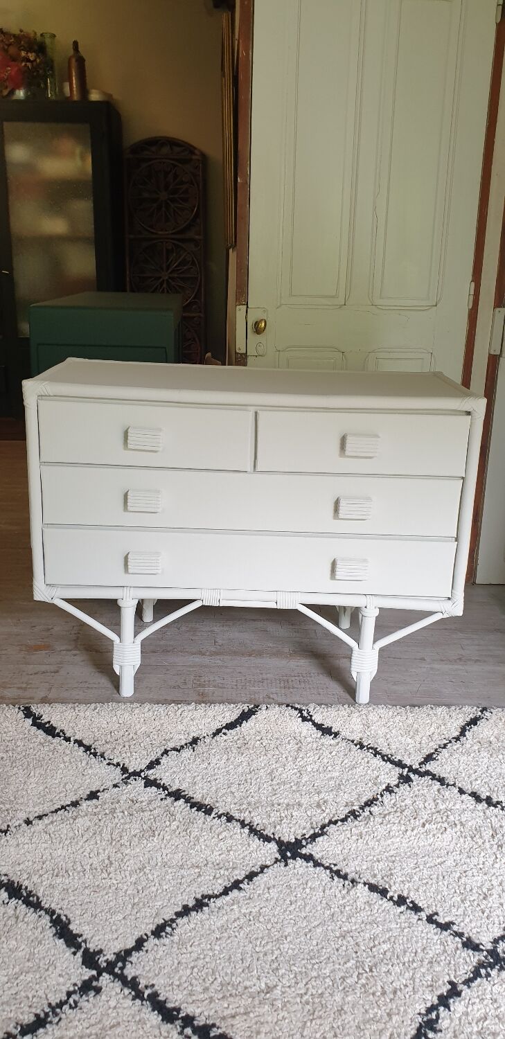 Rattan and bamboo chest of drawers