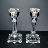 Set of 2 Egyptian-decorated candlesticks, Vallerysthal glassware, 1900