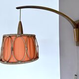 Large Scandinavian Teak Rattan Wall Lamp