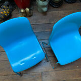 Duo of vintage Grofilex blue nursery children's chairs
