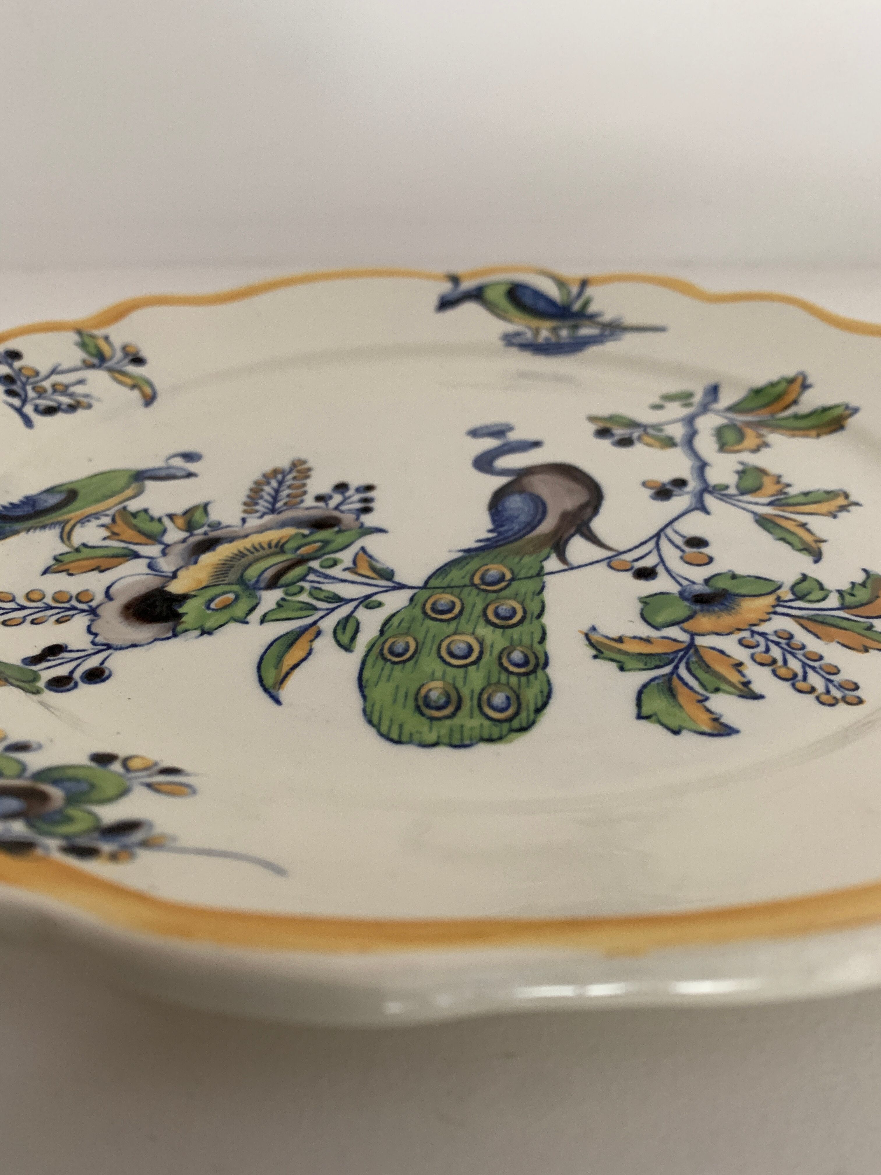 12 art nouveau flat plates from Boch La Louvière, peacock model