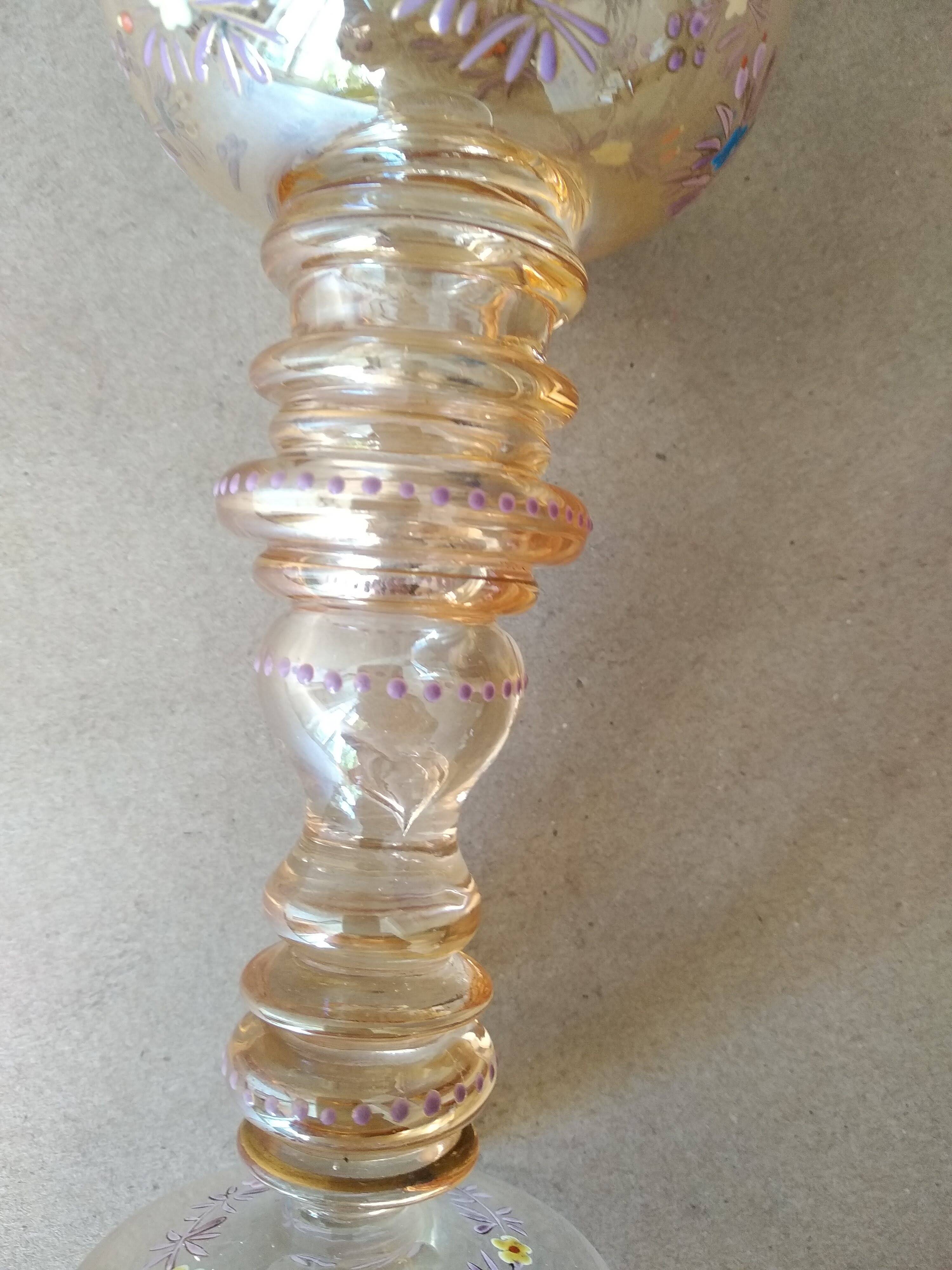 Roemer wine glass in blown enamelled glass, 19th century