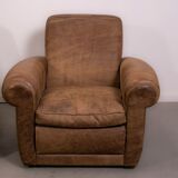 Mickey armchairs by Baxter Italy in Nabuk camel leather, circa 1998
