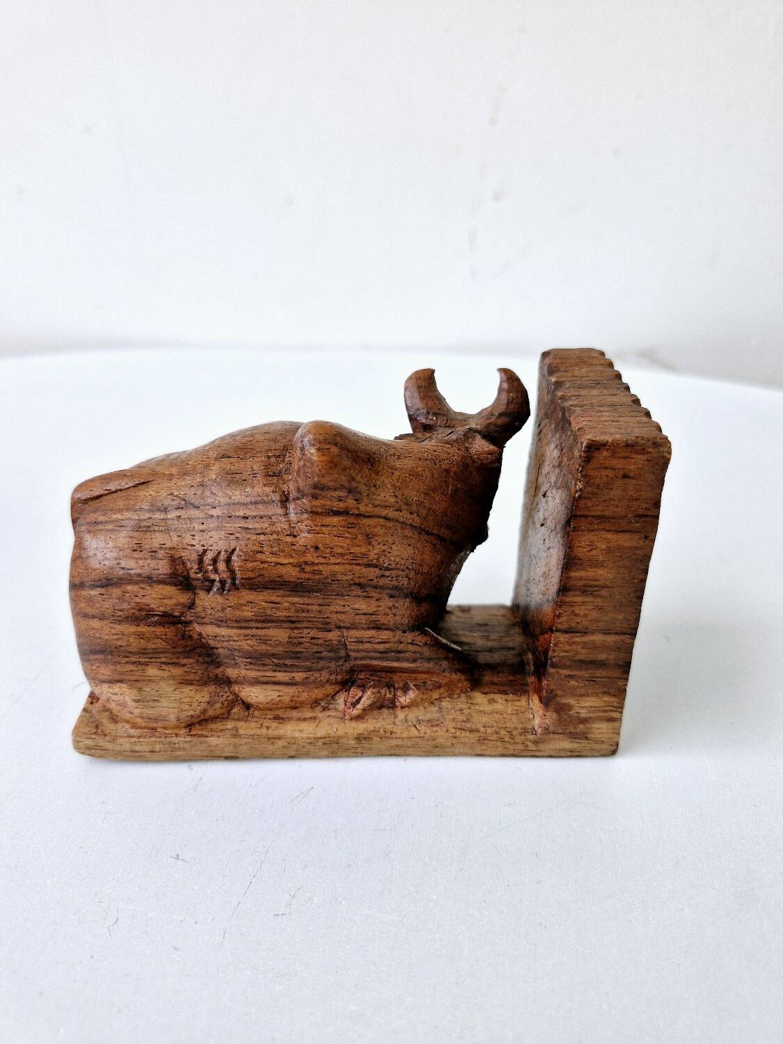 Serre-Livres Ancien Art Déco Forme Zébus Buffles Bois Sculpté