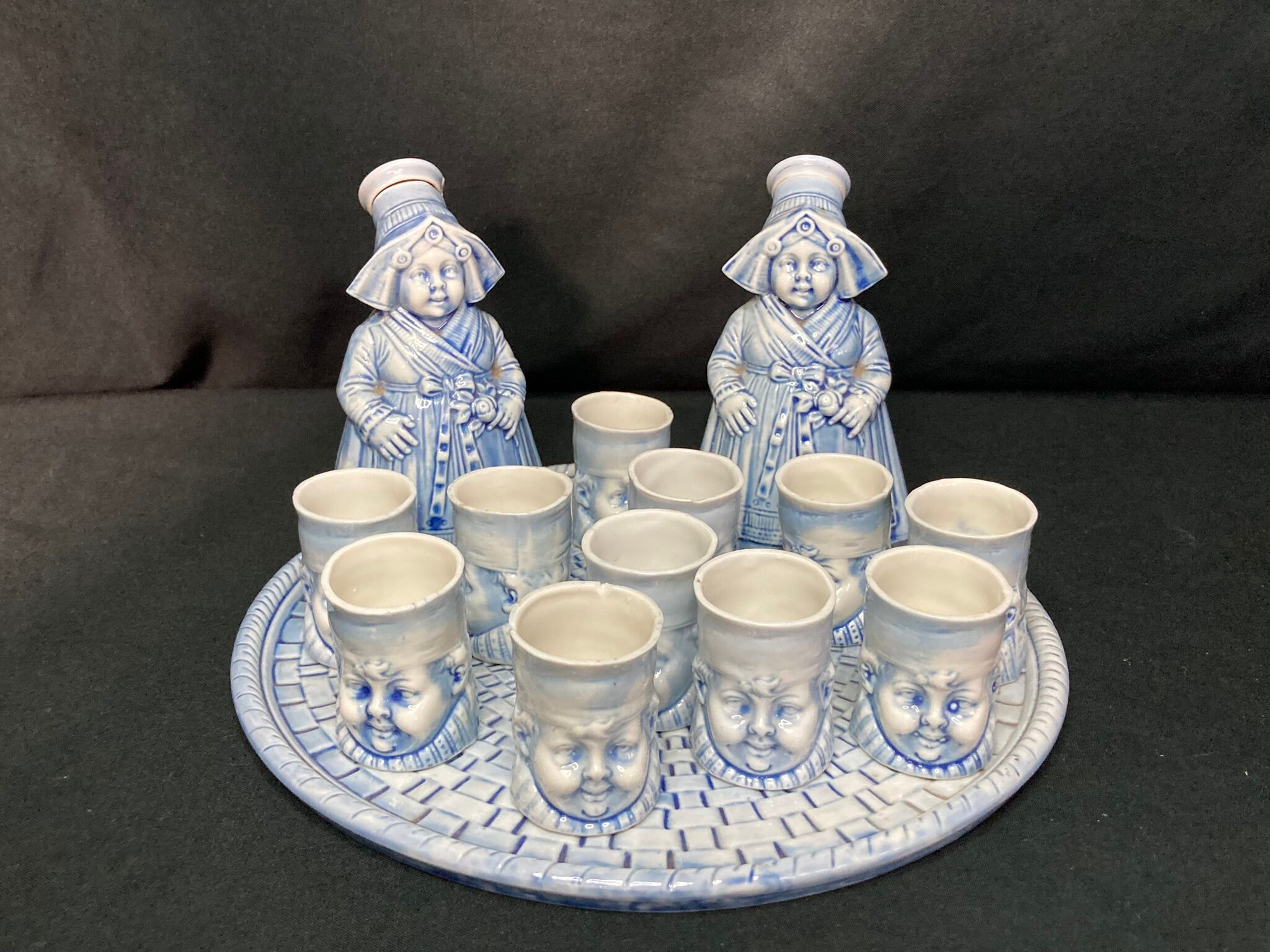2211826 Vintage service with Breton liqueur cups and carafes ceramic XXth