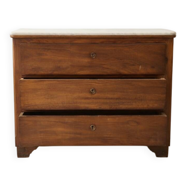 Commode ancienne en bois massif avec plateau en marbre blanc