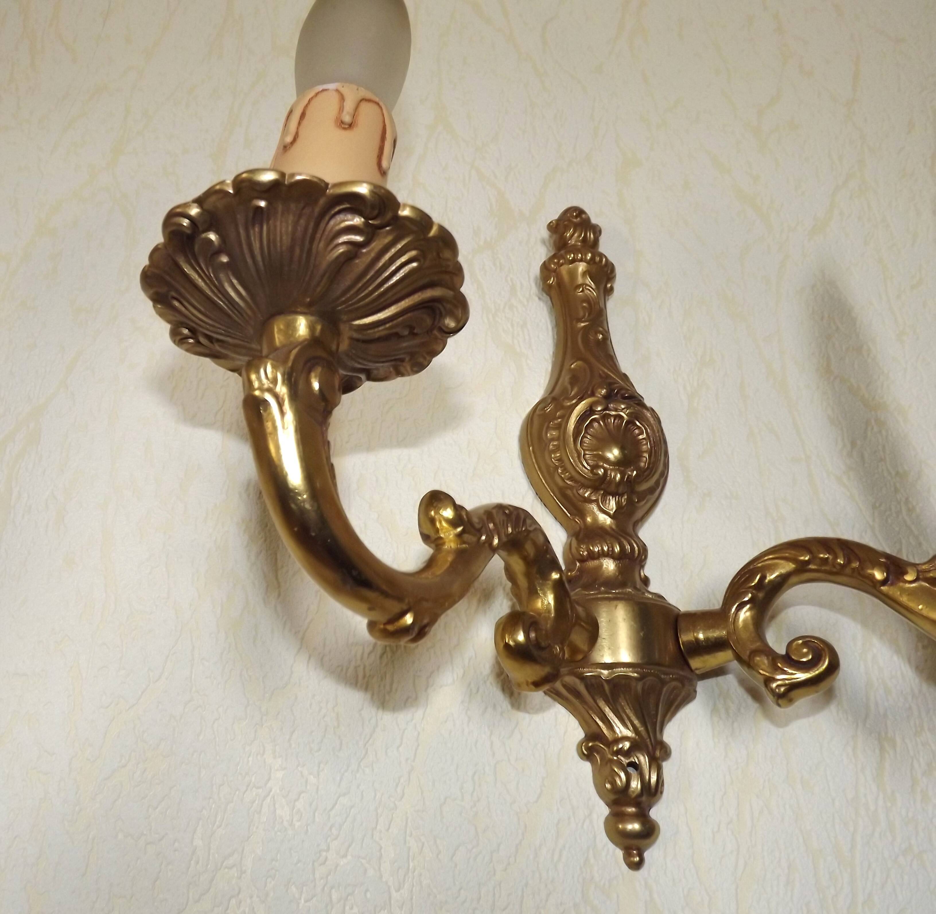 Pair of double wall sconces in bronze in traditional mid-century French style 5163