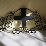 Vintage wall coat rack with mirror, 4 hooks, wrought iron