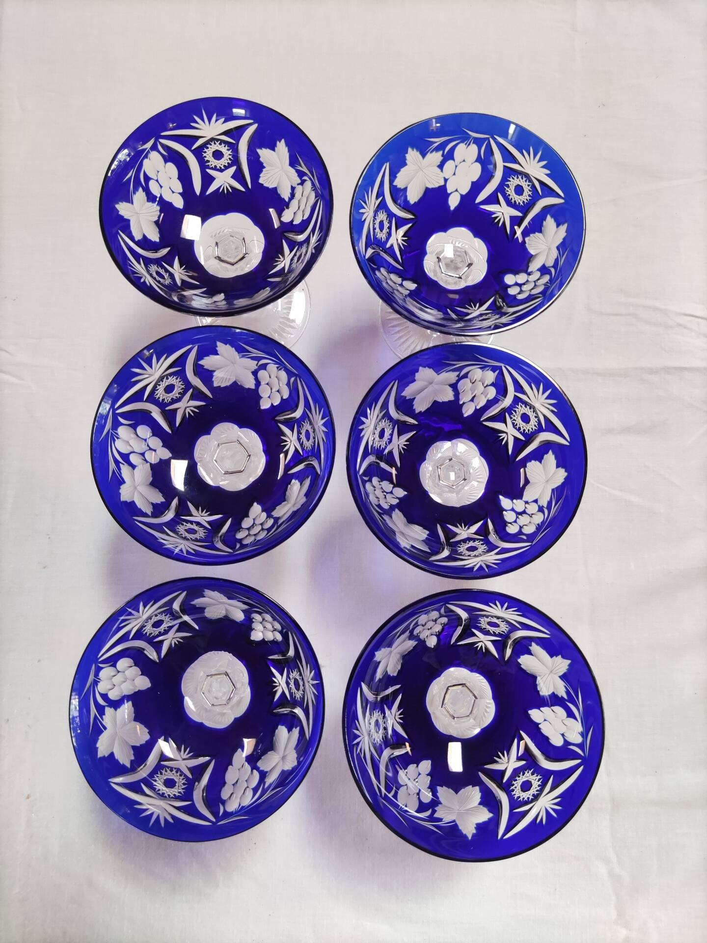 6 cut crystal cobalt blue champagne glasses