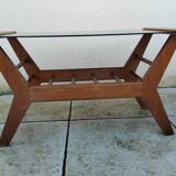 Vintage coffee table from the 1950s reconstruction, wood and glass.