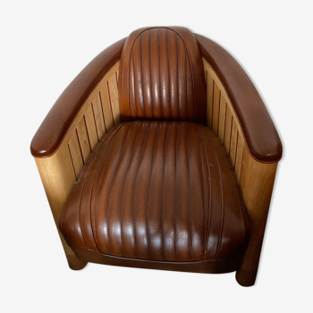 Wooden leather club armchair