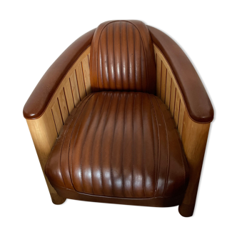 Fauteuil club cuir bois