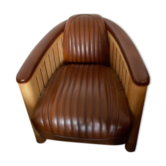 Wooden leather club armchair