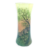 Large enameled glass vase in the style of Legras decor of the shepherd and his sheep