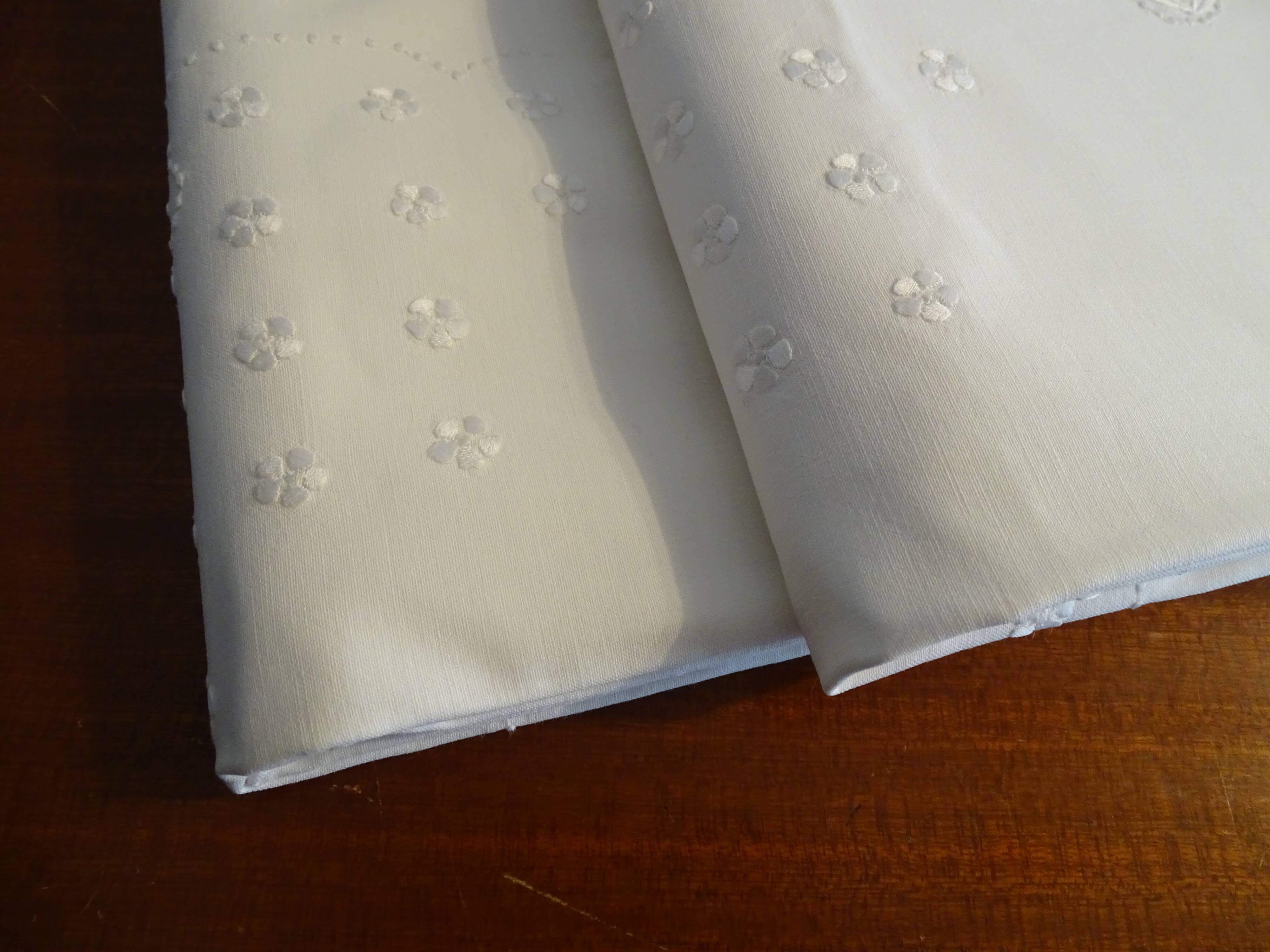 2 antique pillowcases embroidered with monograms GS cotton 78 cm x 75 cm