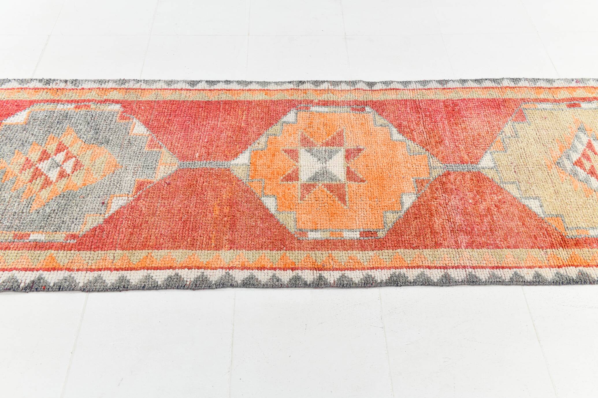 Tapis de couloir bohème en laine vintage aux couleurs neutres, 86 x 323 cm