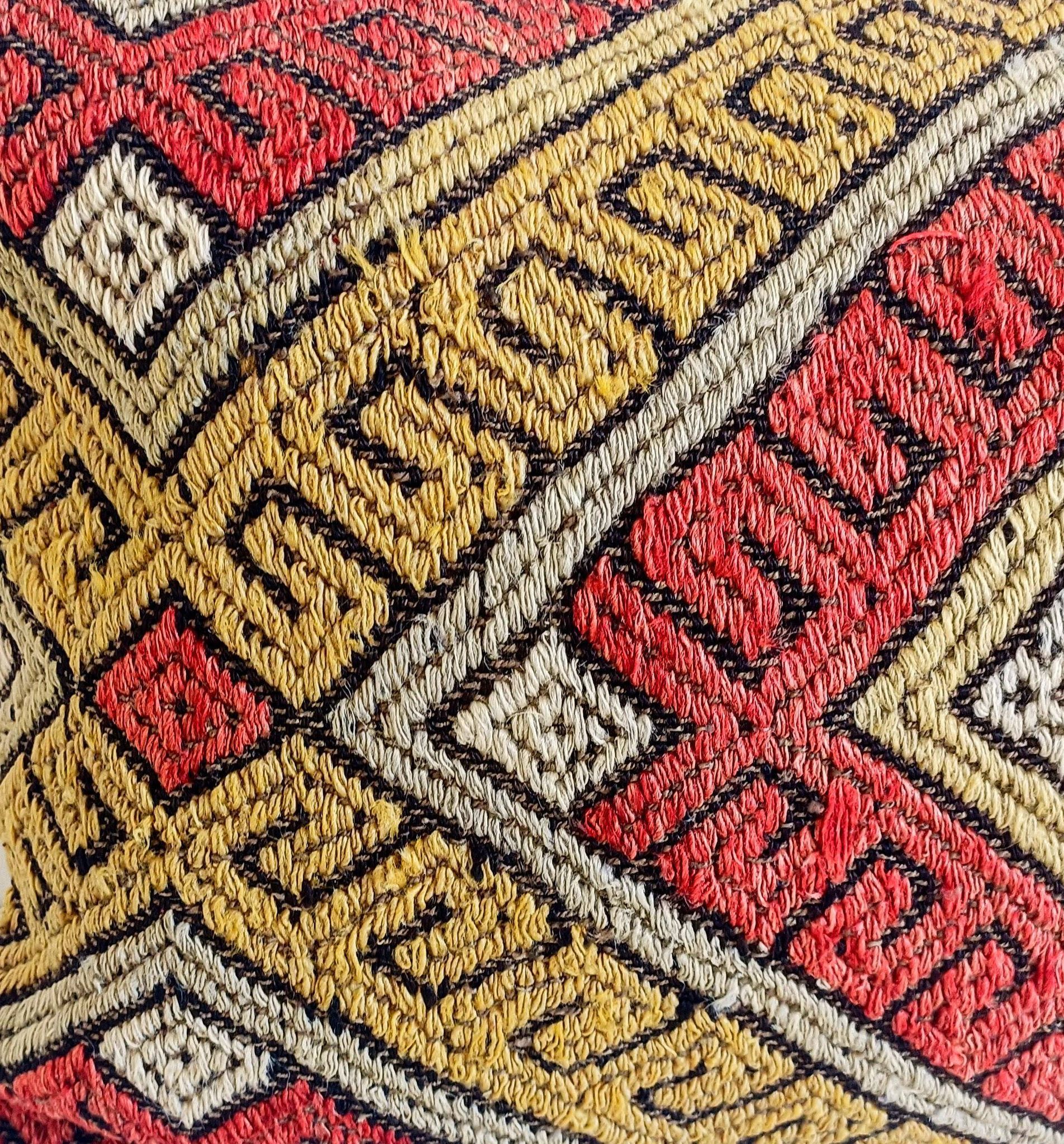 Vintage Handwoven Wool Kilim Pillow, Moorish Style, Mid-20th Century