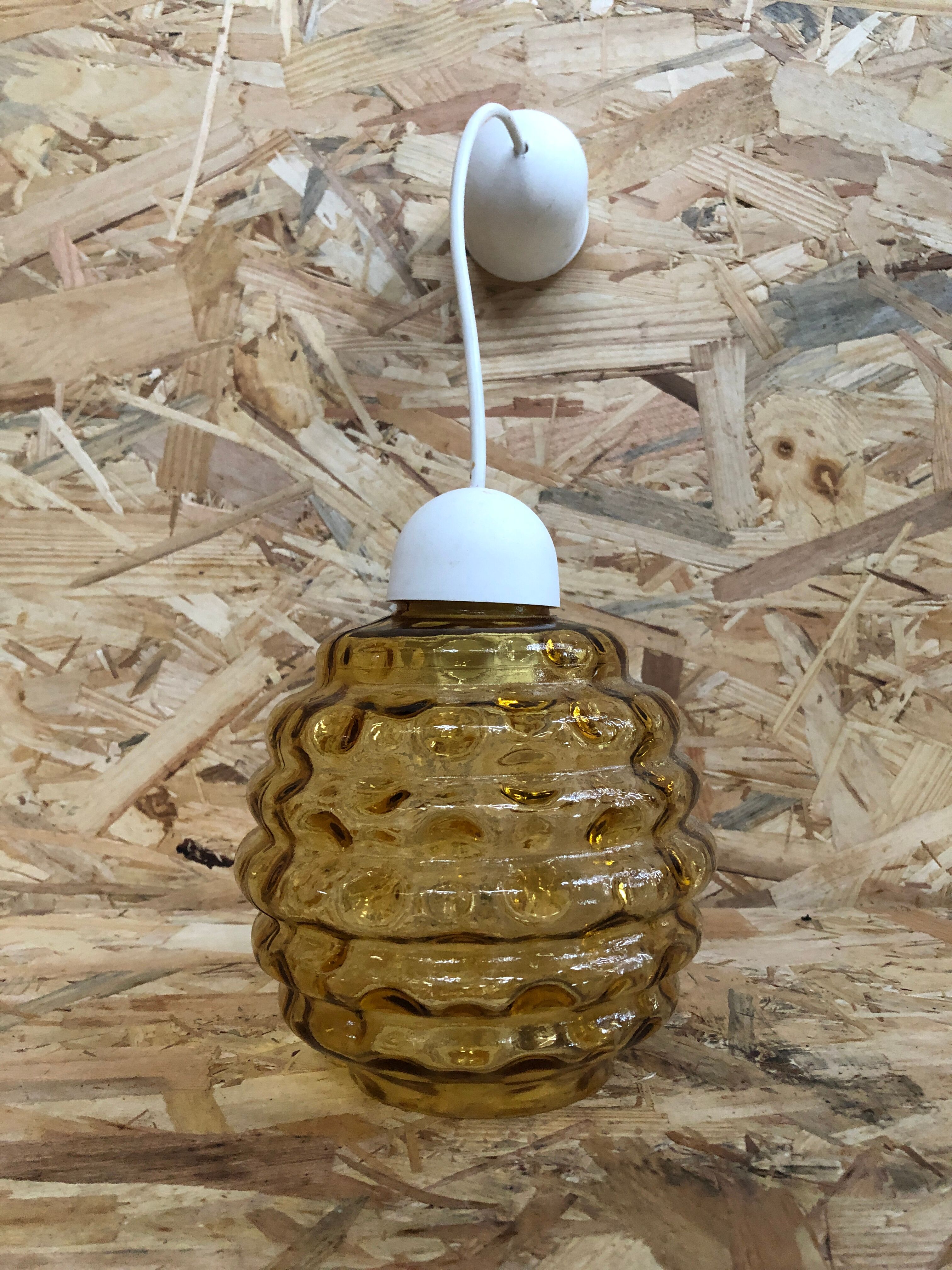 Old suspension ball glass blown orange luminaire 70s vintage