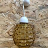 Old suspension ball glass blown orange luminaire 70s vintage