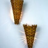 Pair of mid-century rattan wall shades, Italy, circa 1960s