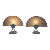 Pair of Postmodern Italian Iridescent Murano Glass Fan Table Lamps, 1980s