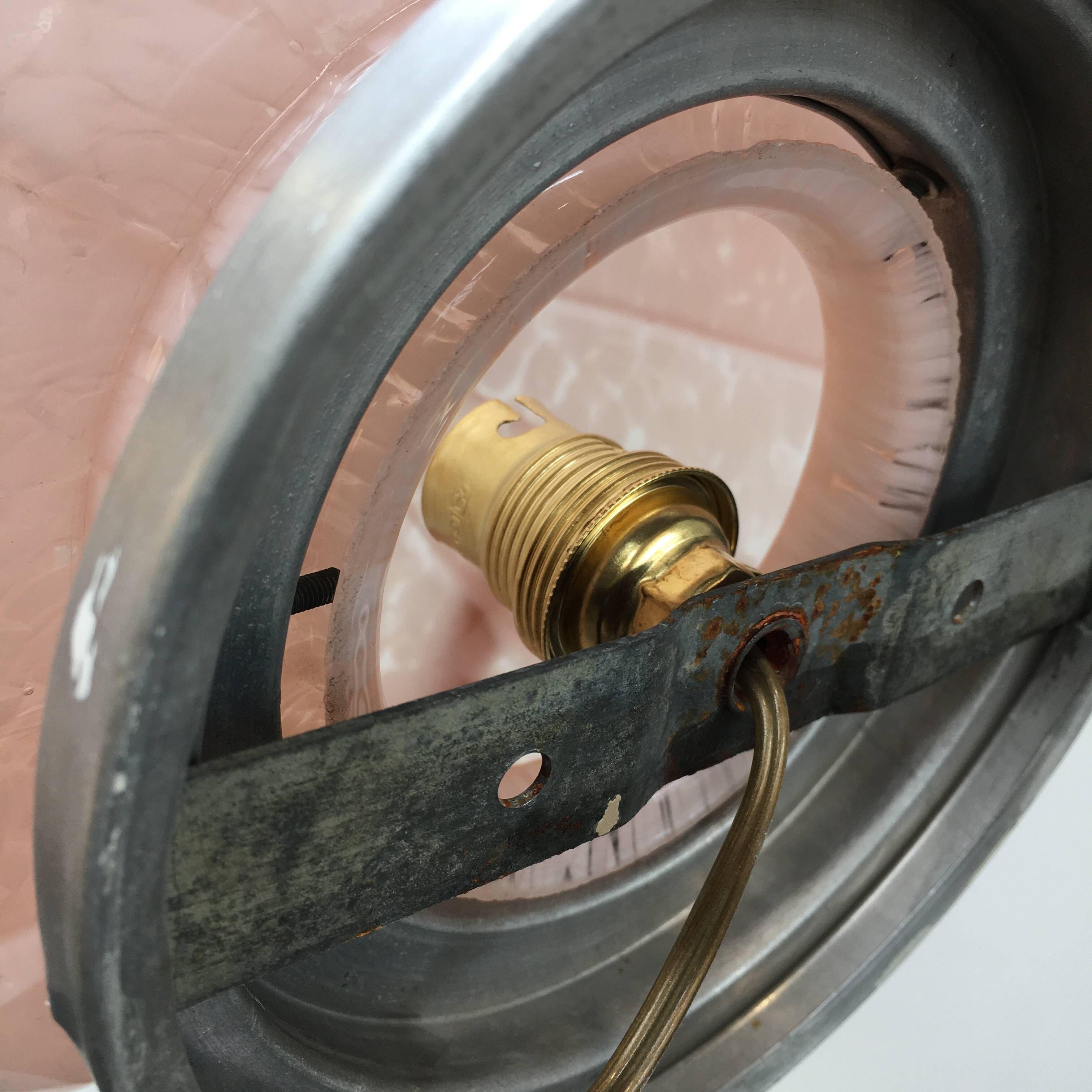 Large Art Deco ceiling light in pink Clichy glass