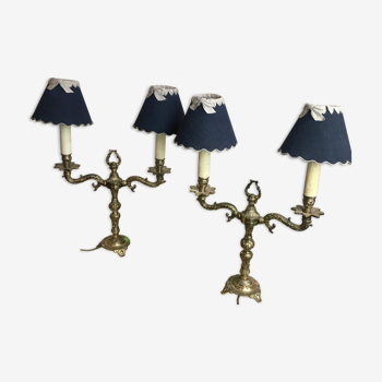 Paire de lampes doubles style Louis XVI en bronze doré