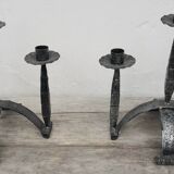 Pair of wrought iron candlesticks