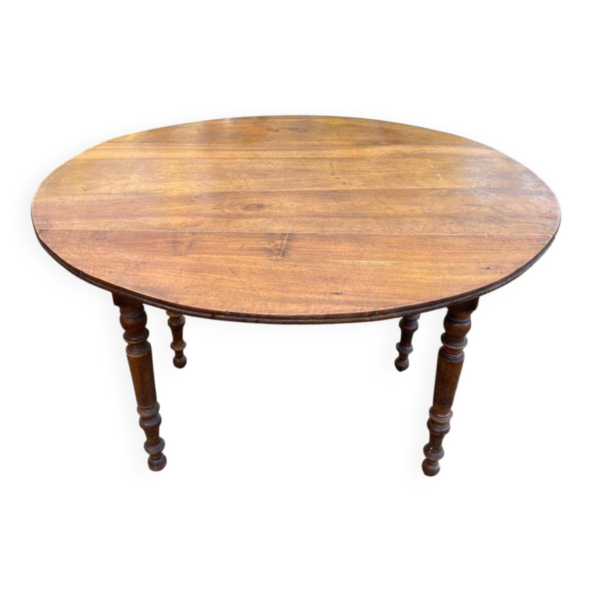 Oval extendable table with leaves Louis Philippe in solid wood, 19th century, with drawer.
