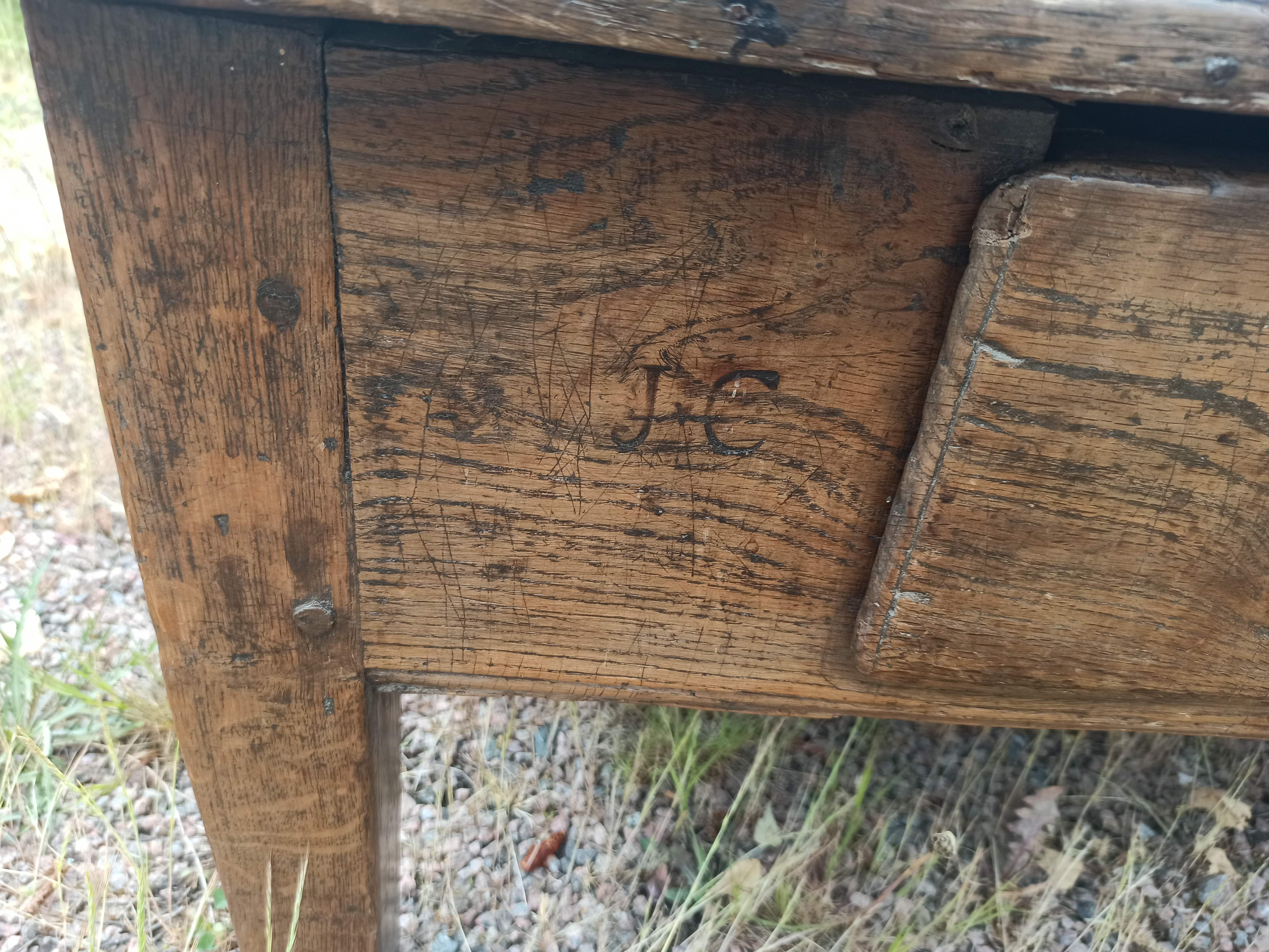 Rustic solid oak coffee table farmhouse initials J C