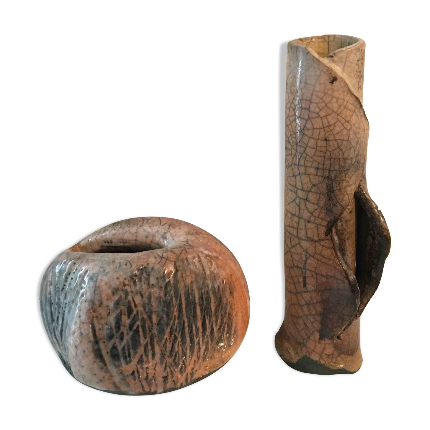 Deux vases céramique émail Raku craquellé