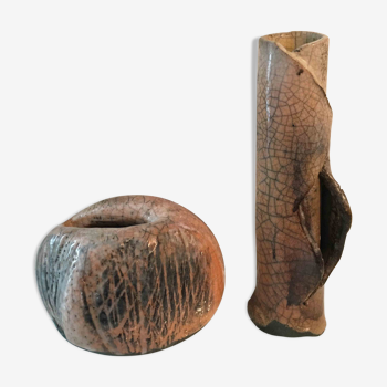 Deux vases céramique émail Raku craquellé