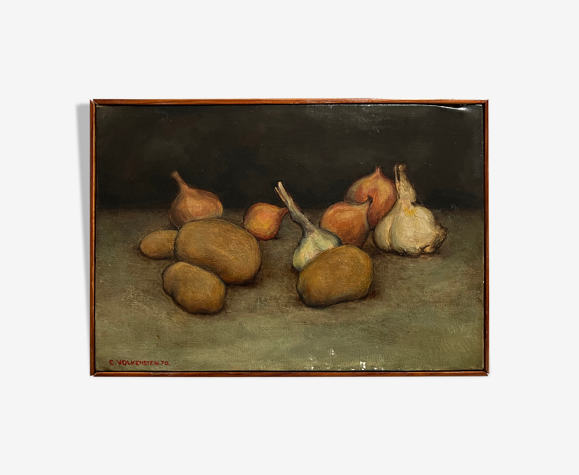 Nature morte par Claude Volkenstein Ail oignons et pommes de terre