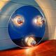 Space Age ceiling light/wall sconce, blue-tinted mirror glass, 1970.