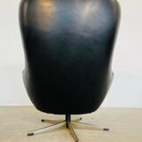 Vintage Danish mid-century black leather swivel chair, 1970s